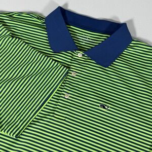 Vineyard Vines Performance Polo Shirt Striped Lime Green Navy Logo Golf Mens XL